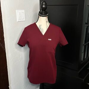Figs XS Burgundy One-Pocket Scrub Top